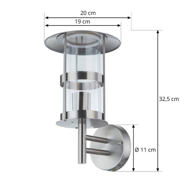 Lindby Edelstahl Wandlampe aussen IP44, Wandleuchte silber Außenbeleuchtung Wand Hof Garten Terrasse Balkon Aussenleuchte