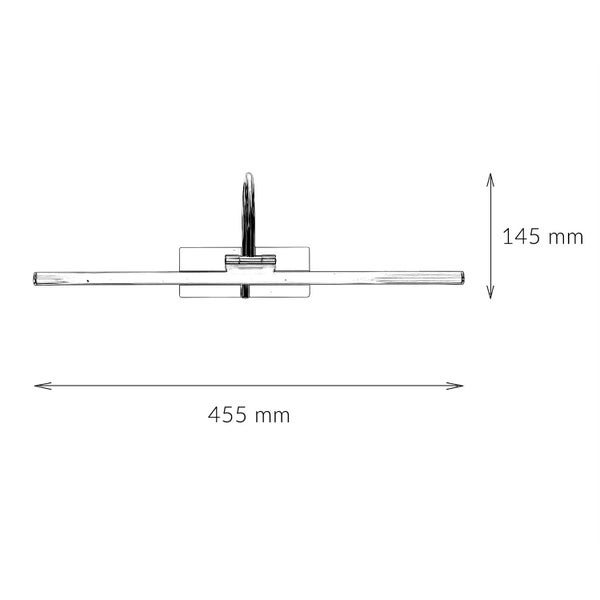 Technische Zeichnung einer Badleuchte mit den Maßangaben 455 mm Länge und 145 mm Höhe.