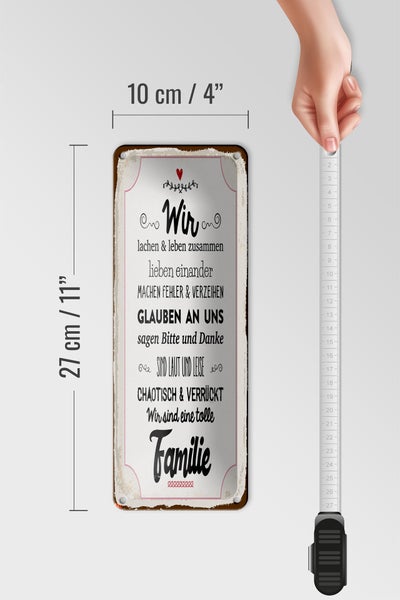 Blechschild Spruch 10x27 cm Wir lachen und leben zusammen Dekoration