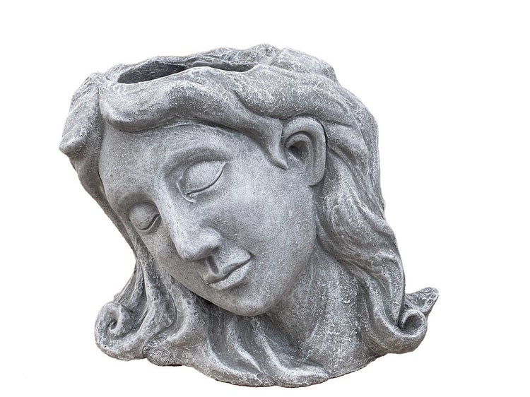 Pflanzgefäß in Form eines Frauenkopfes aus Steinguss zur Gartendekoration