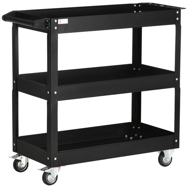 DURHAND Werkstattwagen mit 3 Etagen, Werkzeugwagen leer, Transportwagen mit seitlicher Griff, 4 Rollen, bis 150 kg Tragkraft, Stahl, 83 x 35,3 x 76 cm, Schwarz