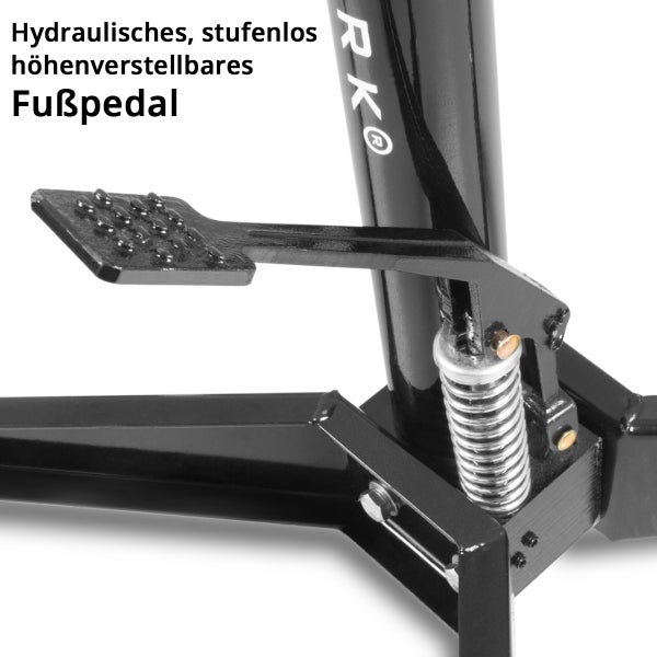 Detailaufnahme eines hydraulischen, stufenlos höhenverstellbaren Fußpedals