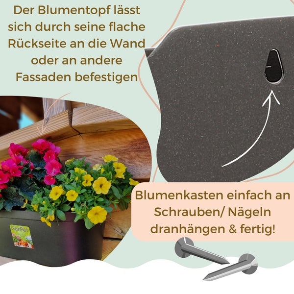 6x Wand Blumentopf im Set Wandblumentopf Wandtopf Pflanzgefäß Blumenkasten Outdoor Wandblumenkasten Wandpflanztopf Wandampel Anthrazit
