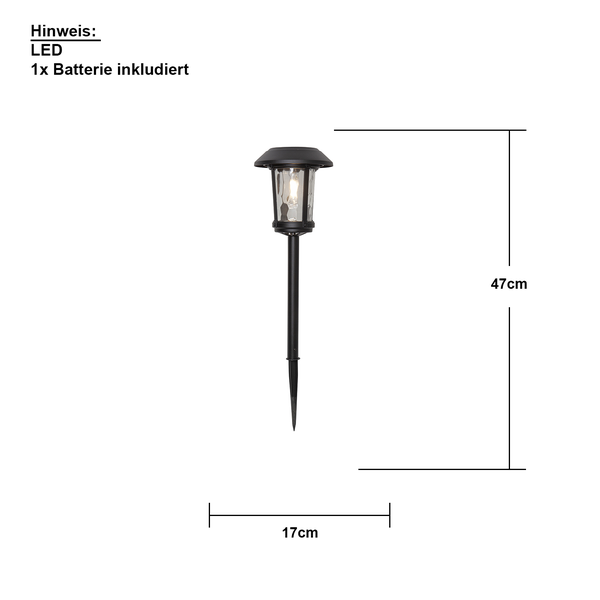Gartenleuchte mit LED und Batterie, Höhe 47 cm
