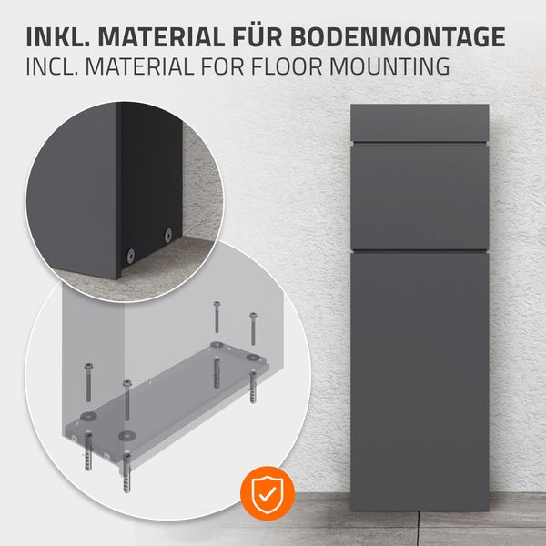 ML-Design Standbriefkasten freistehend, Anthrazit, aus rostfreiem Stahl, 39,5x14,1x115 cm, Abschließbar inkl. 2 Schlüssel, witterungsbeständig, modern, Briefkasten Postkasten Postbox, zum Aufschrauben