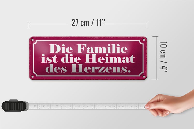 Blechschild Spruch 27x10cm Familie ist Heimat des Herzens Dekoration
