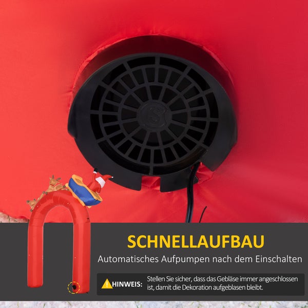 Outsunny 270 cm Aufblasbarer Weihnachtsdeko Torbogen mit Weihnachtsmann auf Schlittenmit und Rentiere Weihnachtsfiguren mit LED Licht für Hausgarten-Familien-Prop Wassserdicht Polyester