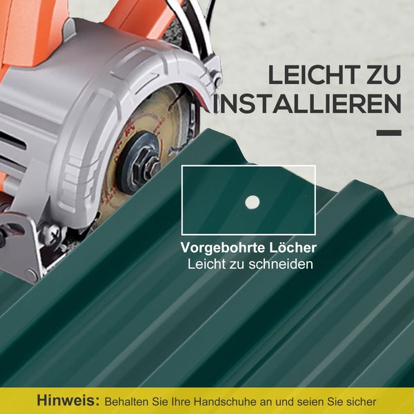 Kreissäge schneidet Trapezblech mit vorgebohrten Löchern, einfache Montage und Bearbeitung.