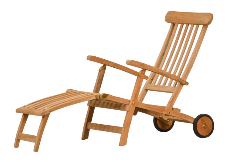 Liegestuhl Holz Teak Deckchair Gartenliege Sonnenliege mit Armlehnen Rollen klappbar premium