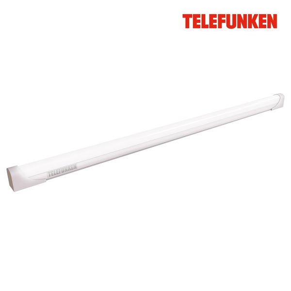 Weiße Telefunken LED-Lichtleiste in schlanker Bauform, Telefunken Logo.