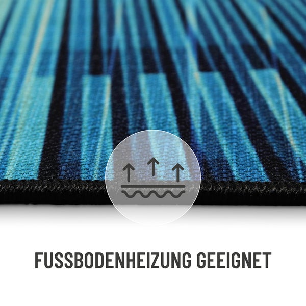 Gewebter Gamerteppich bedruckt Blau Schwarz Cyber Swirl WECONhome 110x160 cm