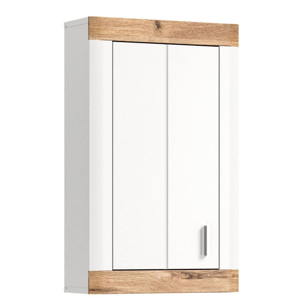 Laredo Badschrank wandhängend 1 Tür matt weiß,Eiche dekor,weiß. 45 X 20 X 76 cm