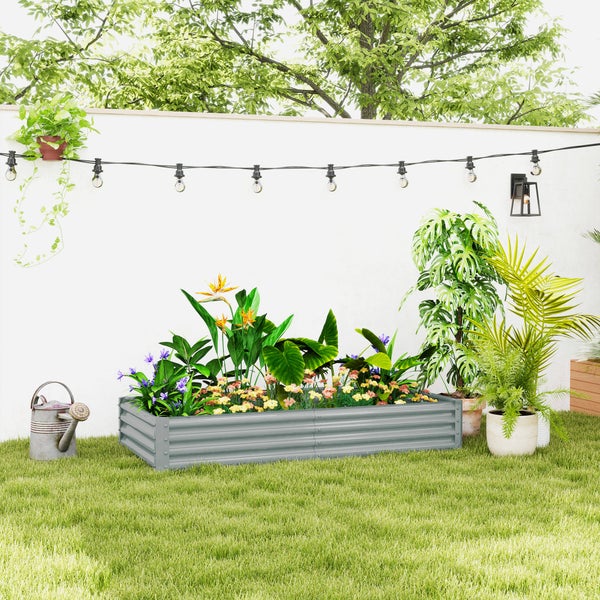 Outsunny Hochbeet aus Stahl, Wetterbeständig Pflanzbeet mit Anti-Schnittkante Frühbeet Gartenbeet rostfrei Pflanzkasten Pflanzkübel 180 x 90 x 30 cm für Garten Balkon, Gemüsebeet für Blumen, Gemüse