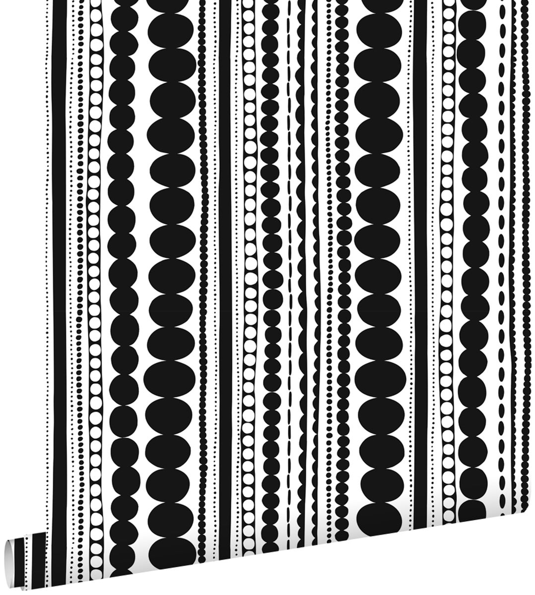 ESTAhome Tapete Perlen Schwarz und Weiß - 0,53 x 10,05 m - 138838