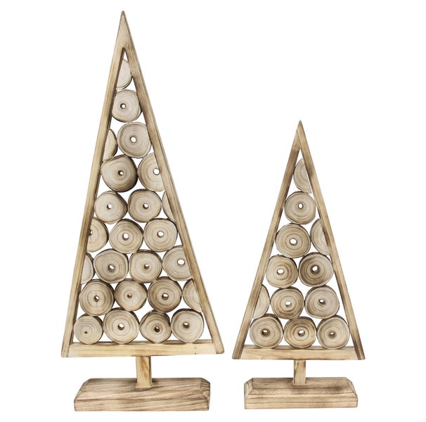 FRANK FLECHTWAREN | Holzdeko Tannenbaum, 2er Set, 38 x 10 x 80 cm, 47 x 12 x 110 cm, HOLZ, PAULOWNIA