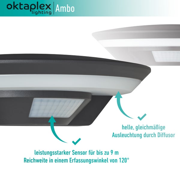 Außenlampe mit Bewegungsmelder 10W 800lm 3000K Warmweiß IP54 Anthrazit Außenleuchte 230V Wandlampe Downlight