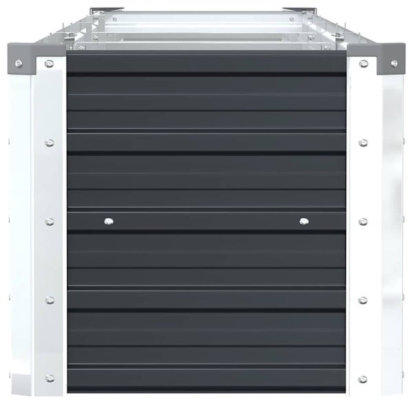 Hochbeet aus Metall in Anthrazit und Silber mit gewellten Paneelen.
