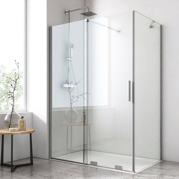 Eckdusche EMKE Duschkabine, 1200 mm X 800 mm, Duschabtrennung Schiebetuer Duschtrennwand<br />195 cm Chrome 8mm ESG-Sicherheitsglas mit Nano Beschichtung