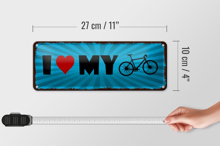 Blechschild Spruch 27x10cm I love my Bike Fahrrad Dekoration