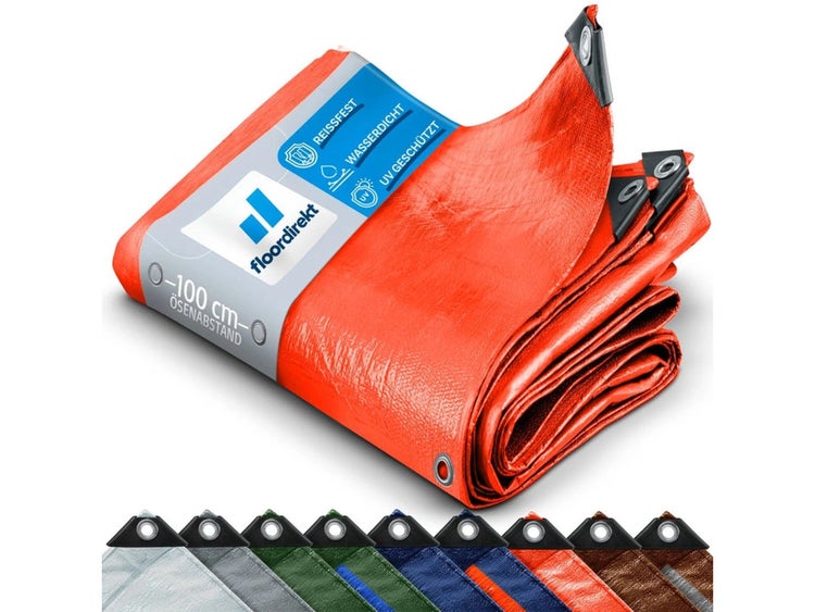 FLOORDIREKT Abdeckplane - Wasserdichte Plane - mit Ösen - Schutzplane - 80 g/m² - 2 x 3 m - Orange