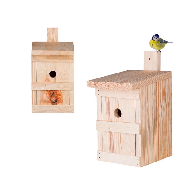 2x Nistkasten für Meisen & Kleinvögel - Vogelhaus aus Massivholz - 27x17x17cm - Brutkasten handgemacht in Europa - Meisenkasten wetterfest mit Einflugloch 28mm