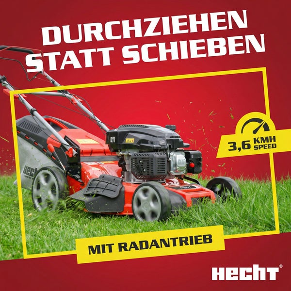 Hecht Rasenmäher mit Radantrieb auf Rasen