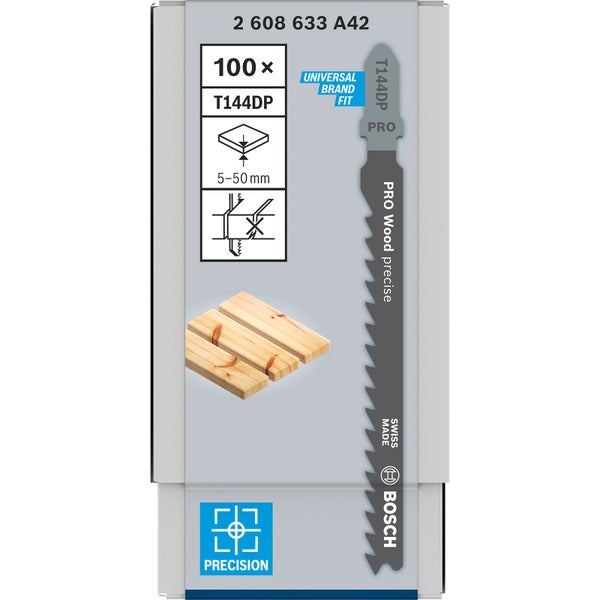 Bosch Stichsägeblatt T144DP für Holz, 100er Pack