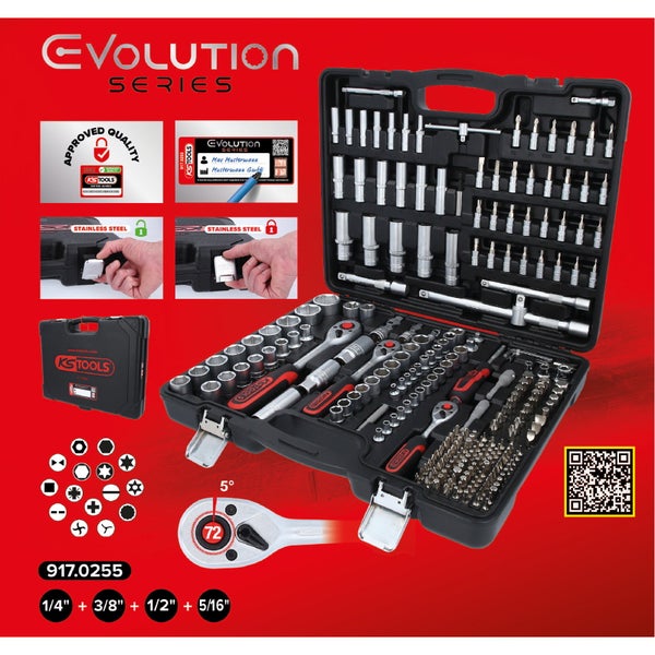 Werkzeugkoffer mit Steckschlüsselsatz, Knarren, Verlängerungen und Bits