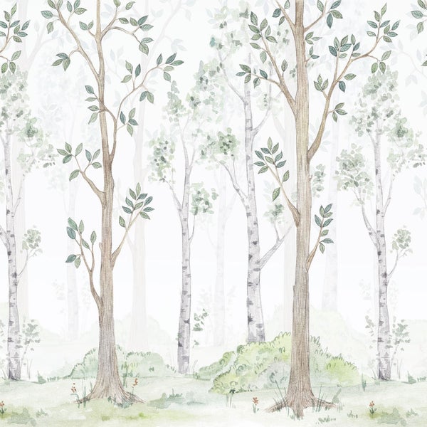 Kindertapete Birken­wald Aquarell 150 x 250 cm