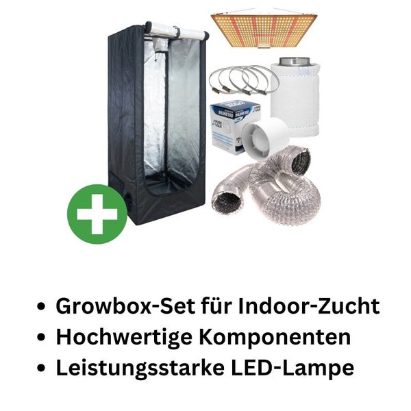 Grow Box Komplett Set mit 150W Cosmos LED – Zuchtzelt 80x80x160 cm, Belüftung Eco, Indoor-Gardening für bis zu 3 Pflanzen, energieeffizient, diskret und einfach aufzubauen