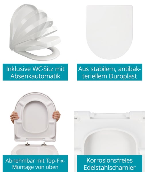 WC-Sitz aus Duroplast mit Absenkautomatik und Top-Fix-Montage mit Edelstahlscharnier