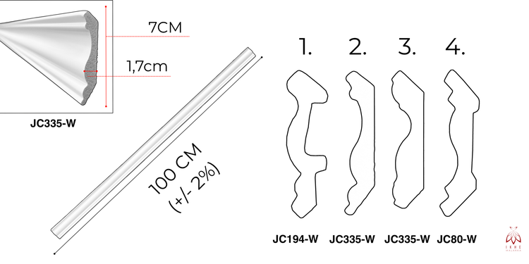 JC335-W Zierprofil mit den Maßen 7 x 1,7 Zentimeter und einer Länge von 100 Zentimeter
