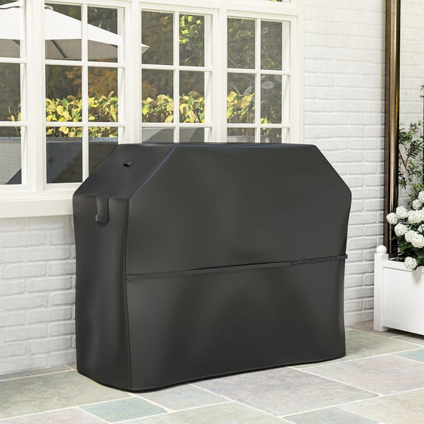 Outsunny Grillabdeckung BBQ Abdeckung Wetterfest Gasgrill Abdeckhaube mit Klettverschlüssen, 600D Oxford, Schwarz, 147 x 61 x 122cm