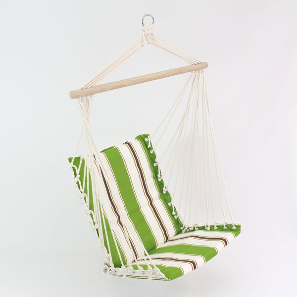 FRANK FLECHTWAREN | Hängesessel Green Stripes, BAUMWOLLE, Holzstab Breite 90 cm, GH 120 cm