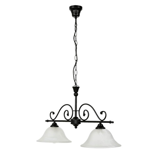 Zweiflammige Pendelleuchte mit Glasschirmen und Kettenaufhängung