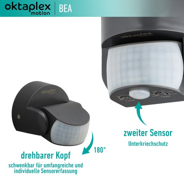 Oktaplex Bewegungsmelder Aussen IP65 anthrazit 180° schwenkbar 12m Reichweite