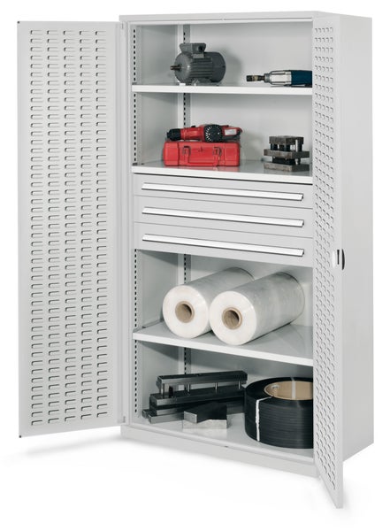 Werkstattschrank mit Werkzeugen und Materialien