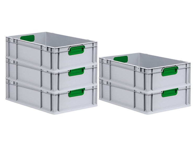 PROREGAL Spar Set 5x Eurobox Nextgen Color HxBxT 17 x 40 x 60 cm 34 Liter Griffe Grün Geschlossen Glatter Boden Eurobehälter Transportbox