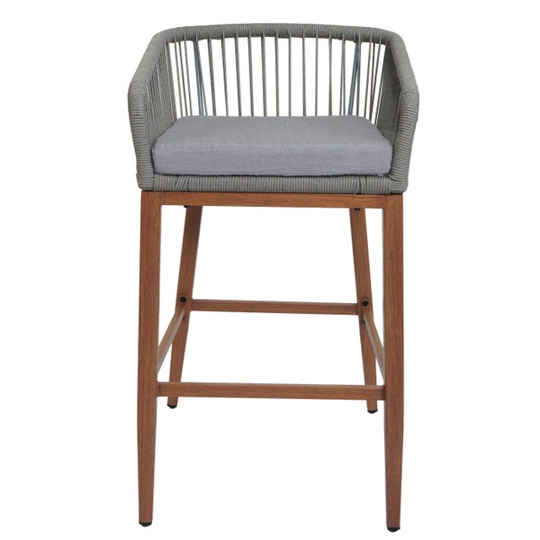 Barstuhl mit Armlehnen, gepolstertem Sitz und Holzgestell