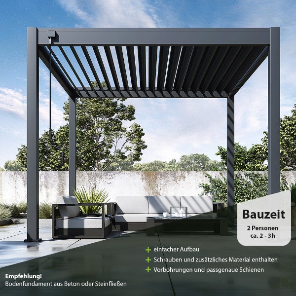 Weide Classic Alu-Stahl Pavillon 3 x 3 M Anthrazit Pergola Freistehend mit Pfostenstärke 11,6 cm x 11,6 cm