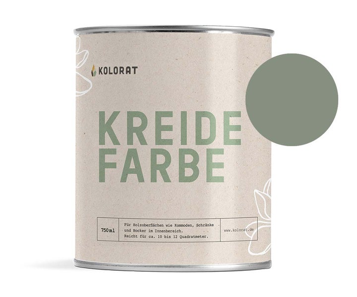 Kolorat Kreidefarbe für Möbel - ein natürliches Dunkelgrün mit einem Hauch von Wärme - Farbton Seegras Nr. 125. Matter Kreidelack für innen - Möbellack, Möbelfarbe - Holzfarbe - Kreidefarbe für Holz