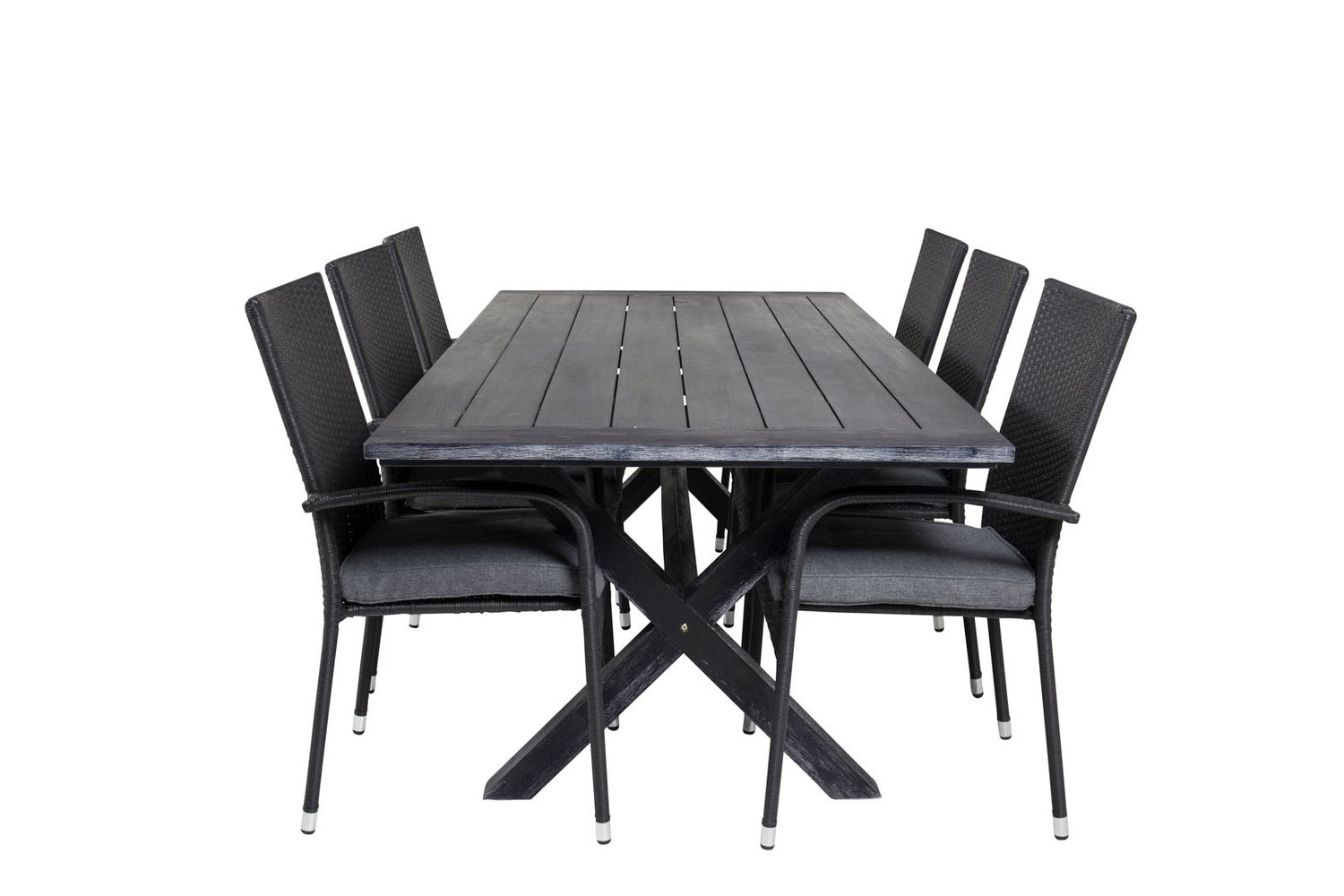 Rives Gartenset Tisch 100x200cm und 6 Stühle Anna schwarz.