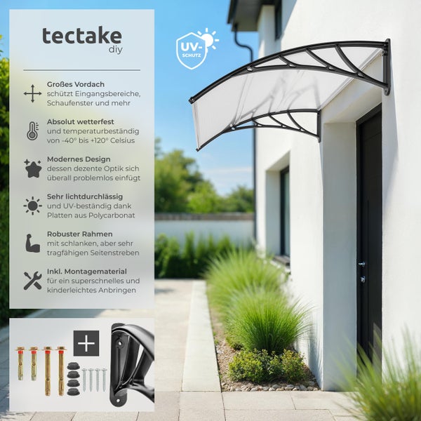 Vordach tectake  150 x 93 cm in Bogenform transparent