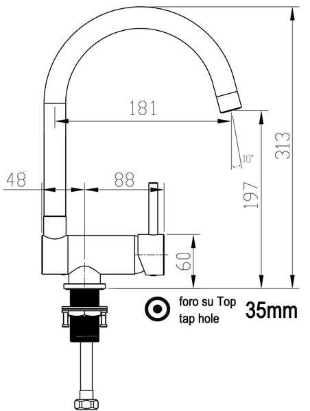 Wasserhahn Vorfenster Küchenarmatur, Umklappbar 6 CM, mit 360° schwenkbarem U-Auslauf, Verchromt