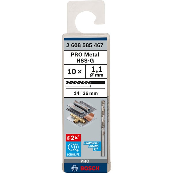 Bosch Pro Metall HSS-G Bohrer-Set, 10 Stück, 1,1 mm Durchmesser