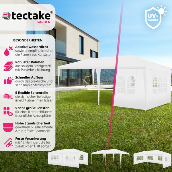 Pavillon tectake Vivara inklusive Spannseile und Heringe 6 x 3 m weiß