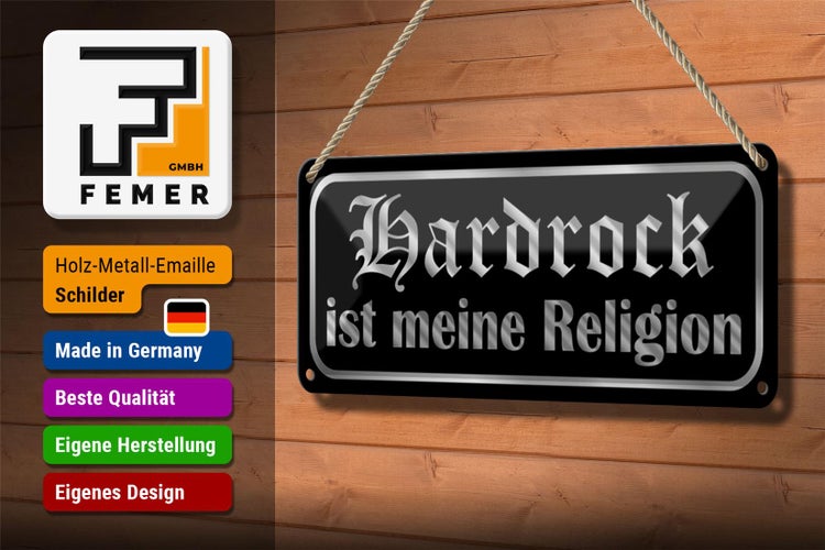Blechschild Spruch 27x10cm Hardrock ist meine Religion Dekoration