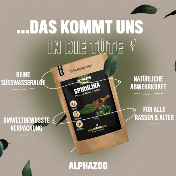 ALPHAZOO Spirulina Pulver 100g für Hunde und Katzen I Chlorophyll Algenpulver