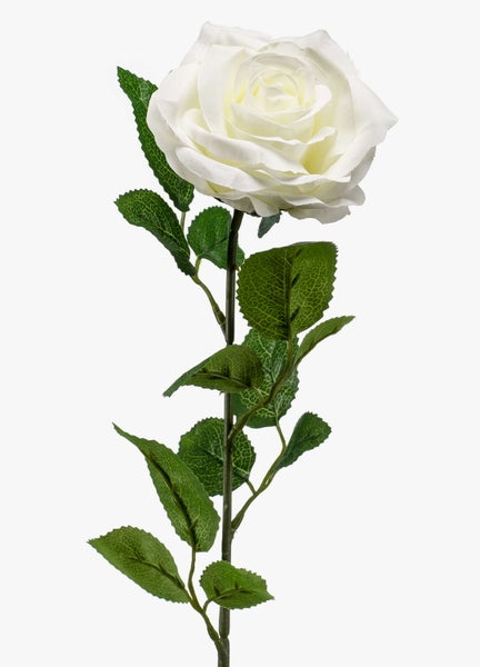 Künstliche grüne Blätter an einem Zweig mit sichtbaren Blattadern und gezacktem Rand