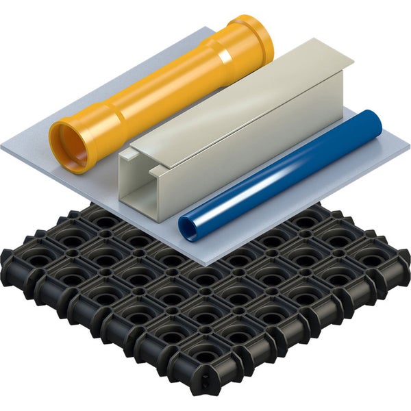 Abbildung von verschiedenen Baumaterialien: Rohr, Profil, Platte und Gitter